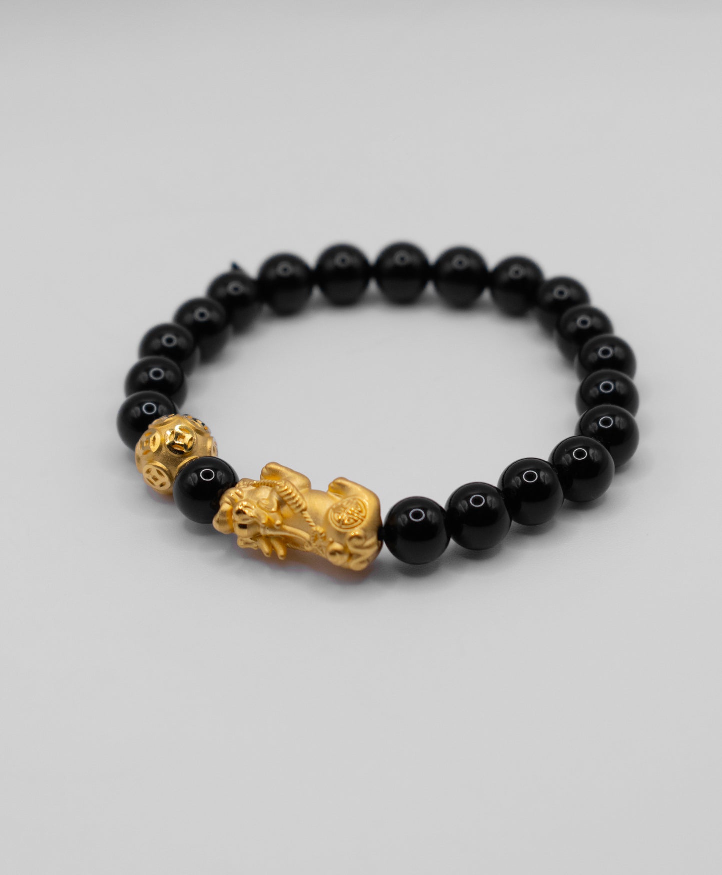 24K Pixiu Bracelet Medium (Onyx Beads)