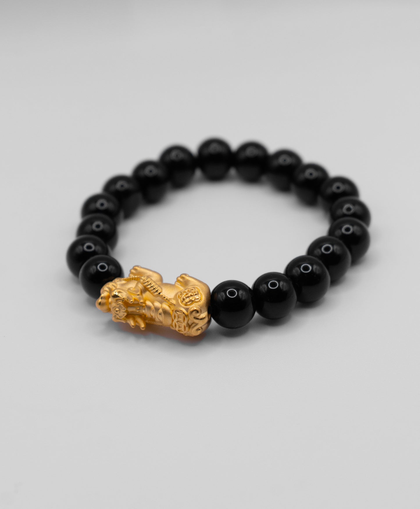 24K Pixiu Bracelet Large (Onyx Beads)