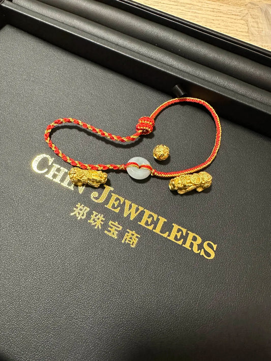 Jade and Gold Red String Bracelet