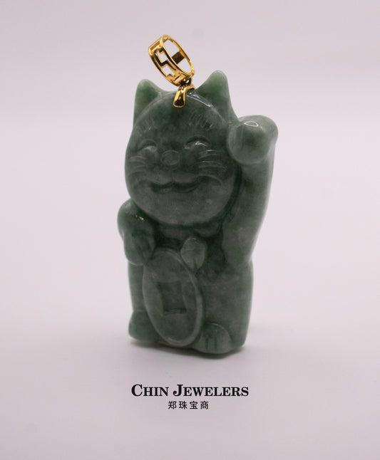 Jade Lucky Cat Pendant